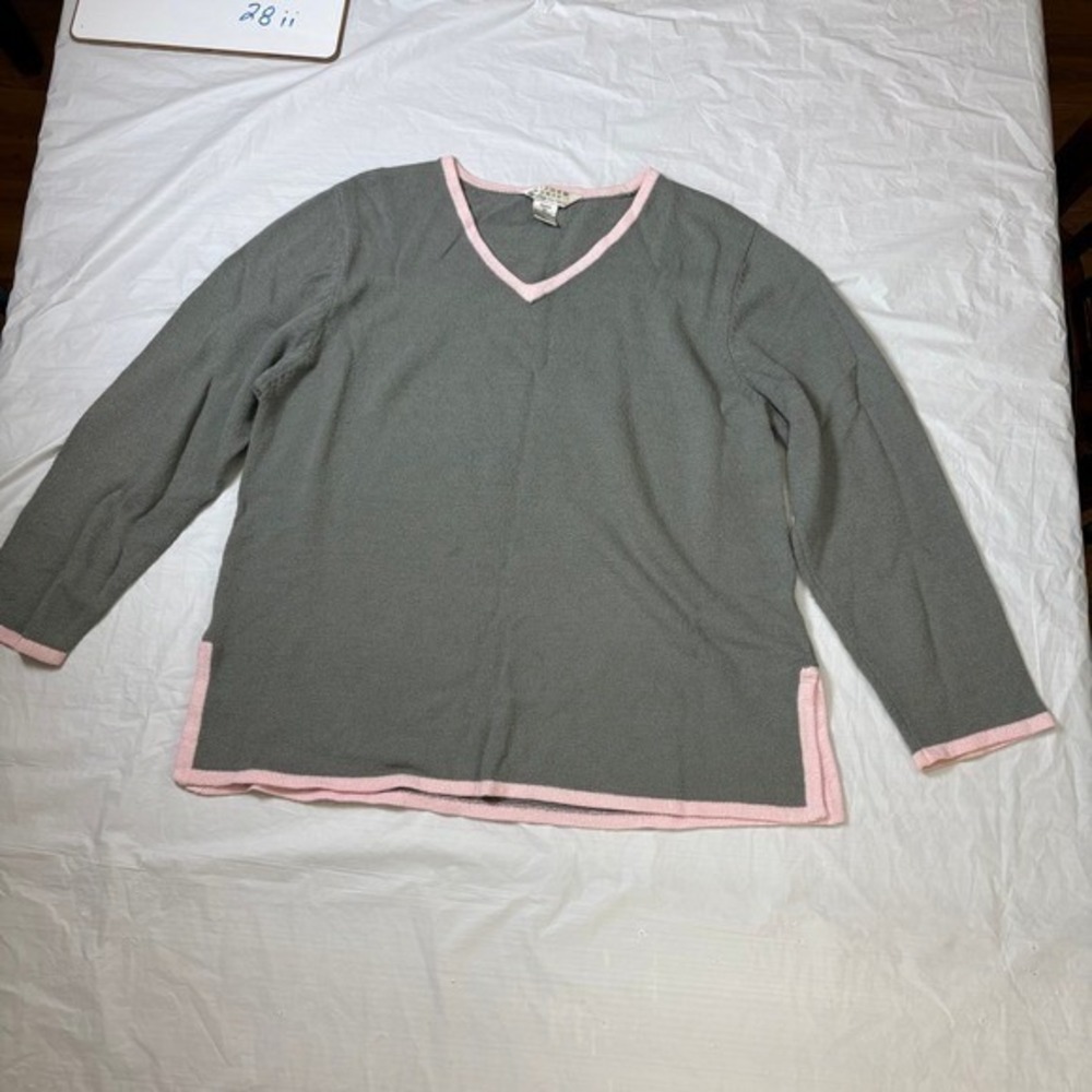 Vintage Uniform‎ by JOHN PAUL RICHARD Gray Pink V Neck Sweater Top Plus Size 1X